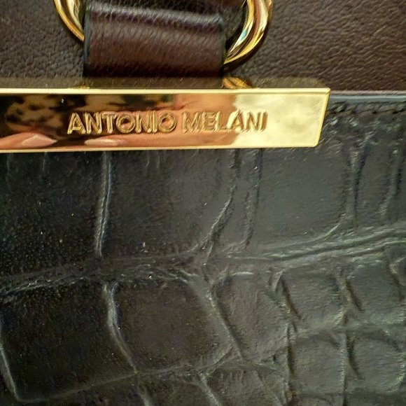 ANTONIO MELANI Black Leather Croc-Embossed Tote Bag NWOT - Picture 4 of 13